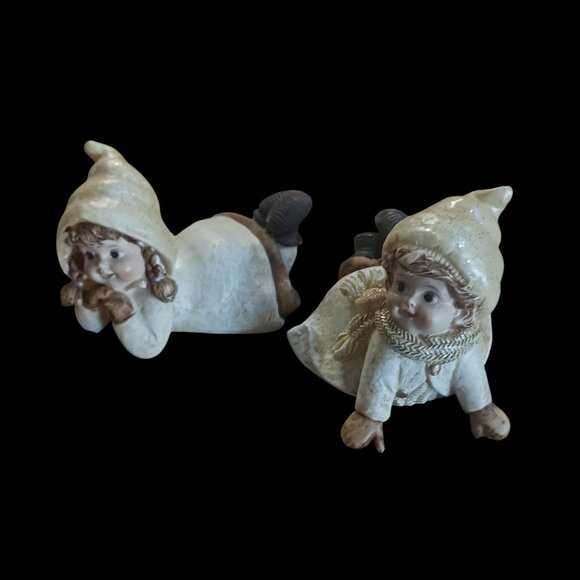 Vintage Adorable Winter Children Figurines – Cozy Winter Snow Play - Set of Two - Picture 5 of 12